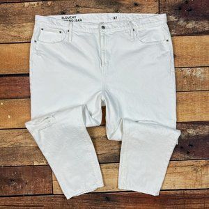 J. CREW Slouchy Boyfriend jeans Size 37 = Womens 24 White Distressed Taper BF548